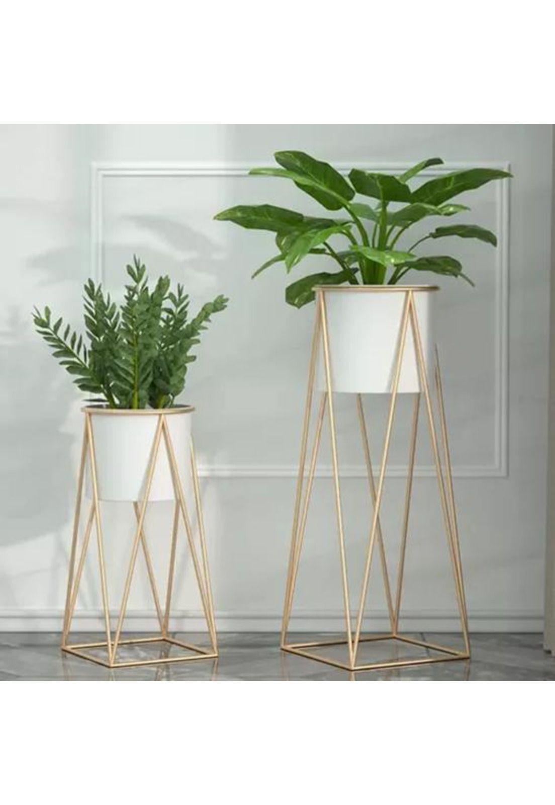 Porta Macetero Pedestal Blanco y Dorado para Plantas-3