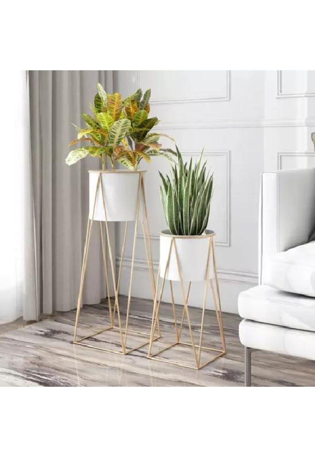 Porta Macetero Pedestal Blanco y Dorado para Plantas-5
