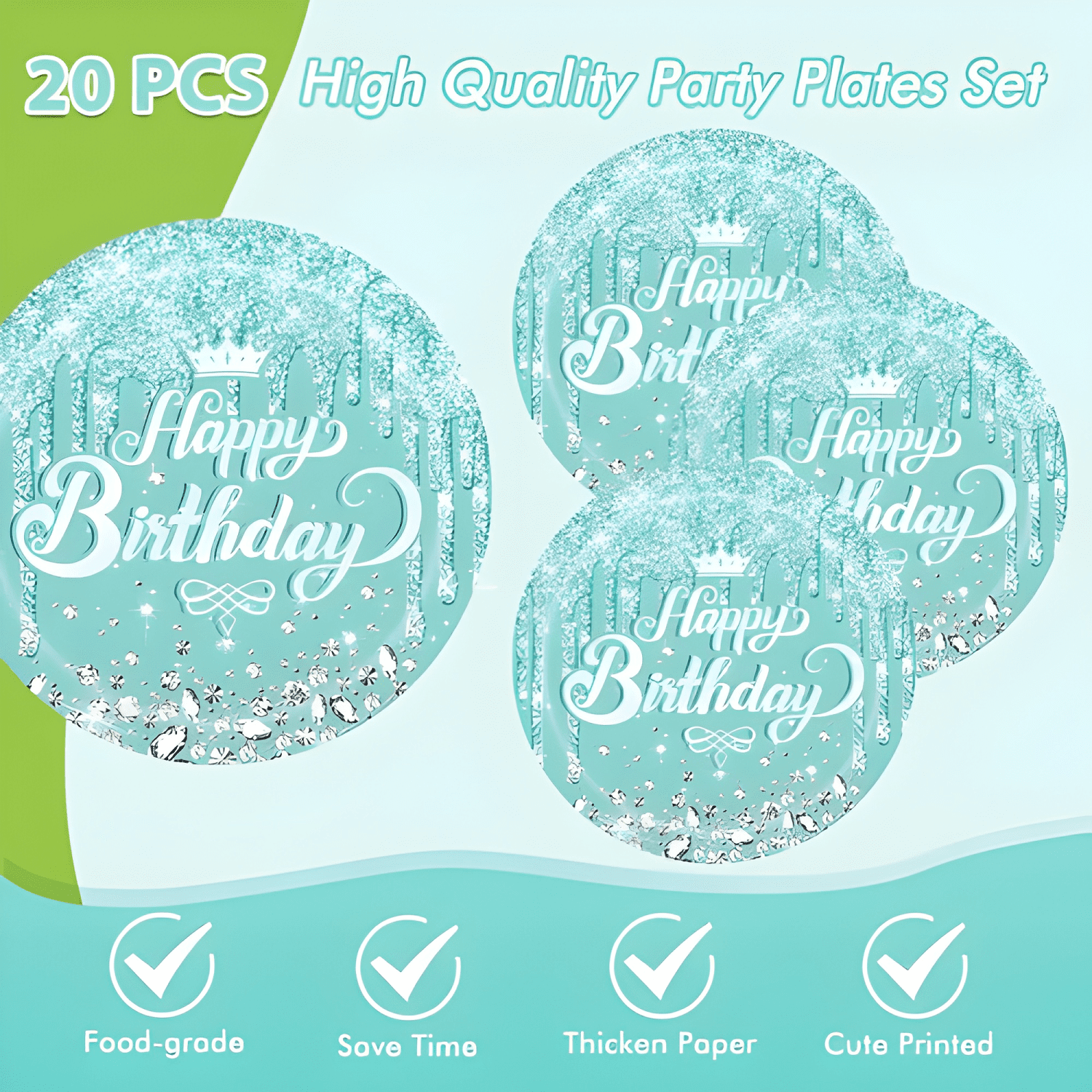 Set de vajilla desechable y plata para 20 personas j... Azul-1