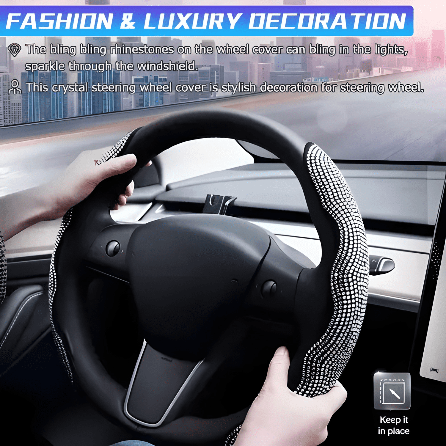 Funda Cubre Volantes Accesorios Auto Diamante Redondo Lite-3