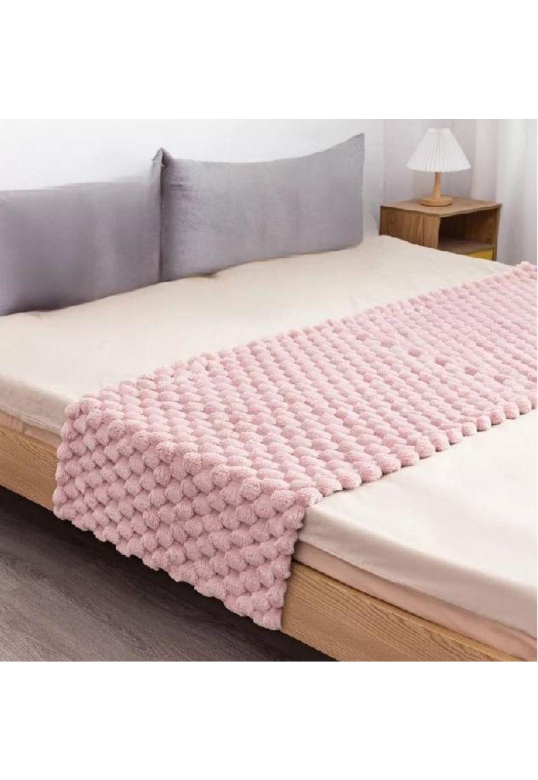 Piecera plush peludita 2 plazas o king 70x190 cm color rosa-1