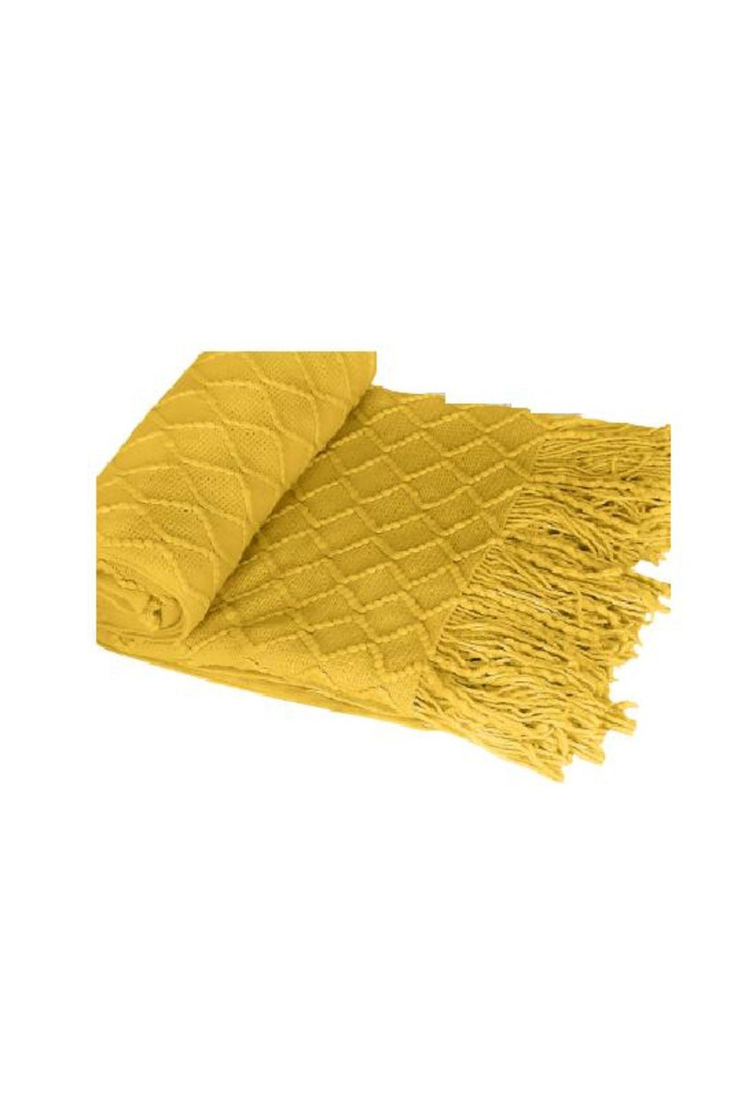 Manta decorativa tejida para sillón, piecera o cama color amarillo-0