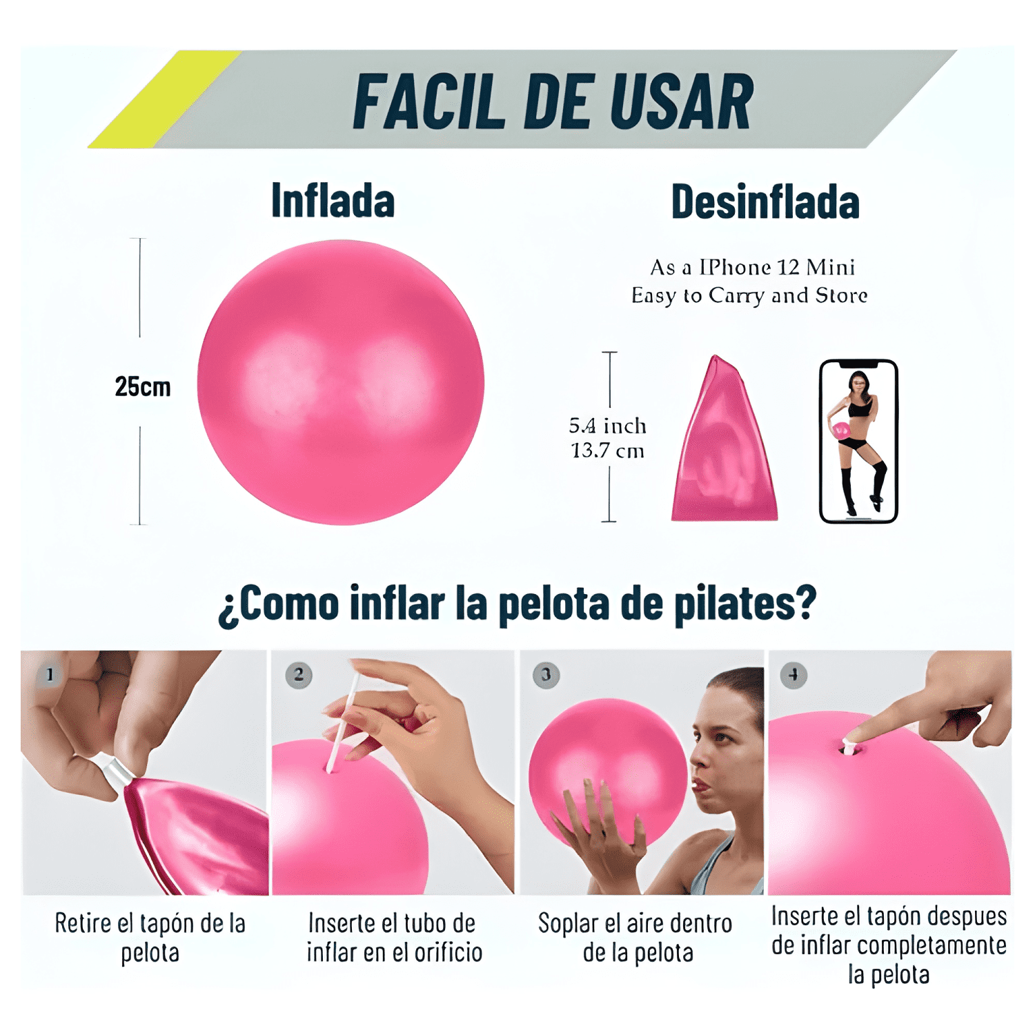 Pelota balón pilates yoga 25cm ejercicios lisa-4