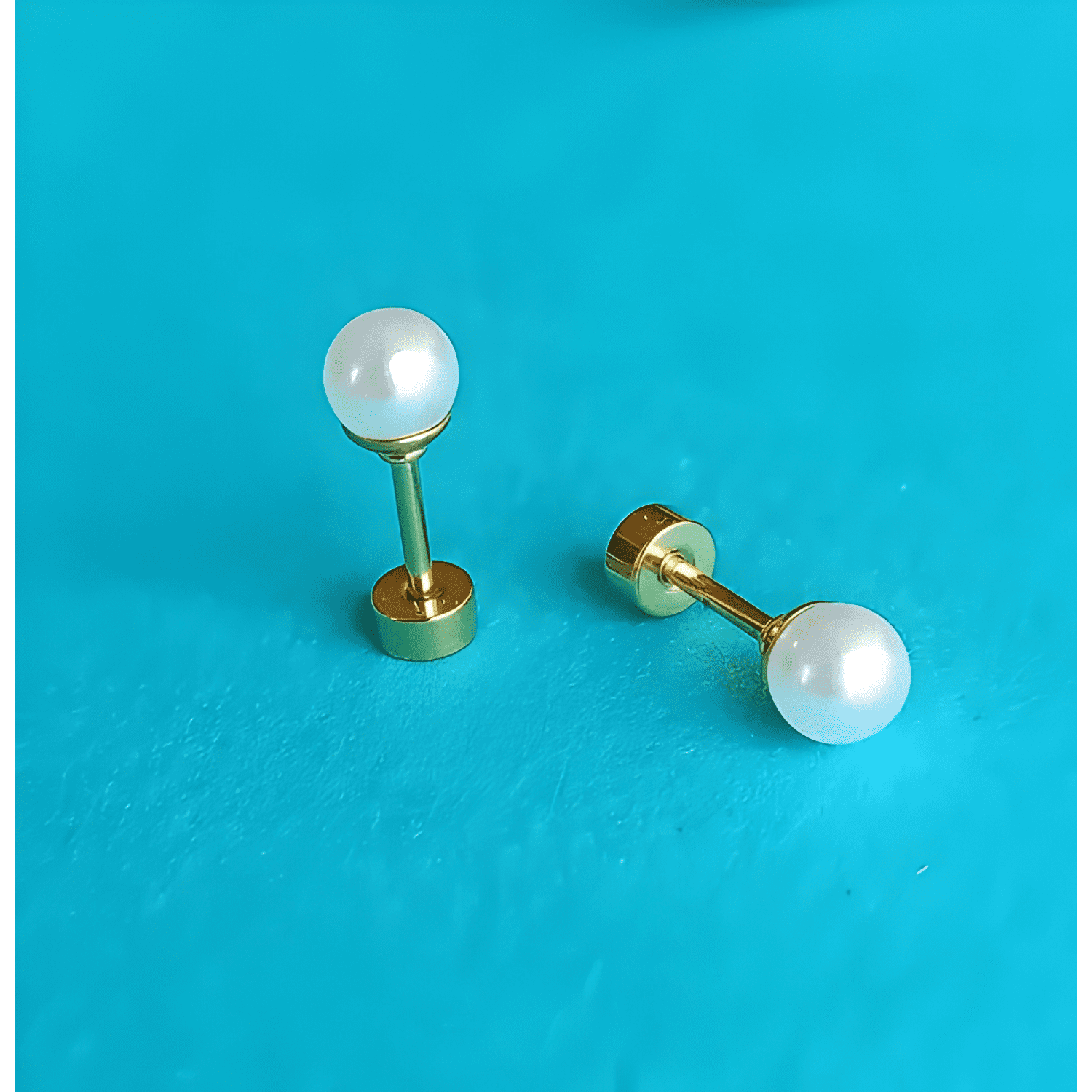 Aros Perla 4MM Seguridad Pequeños Piercing Helix Chapadas-3