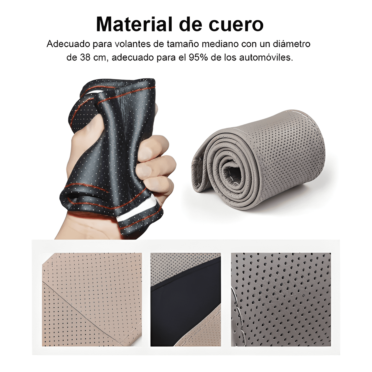 Funda Cubre Volante Cosido Antirresbalante para Auto 38 Cm-2