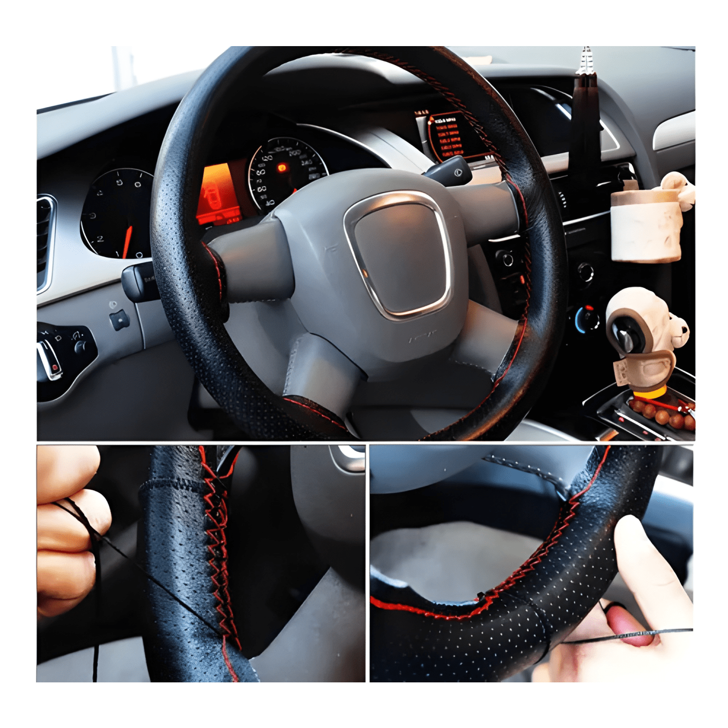 Funda Cubre Volante Cosido Antirresbalante para Auto 38 Cm-3