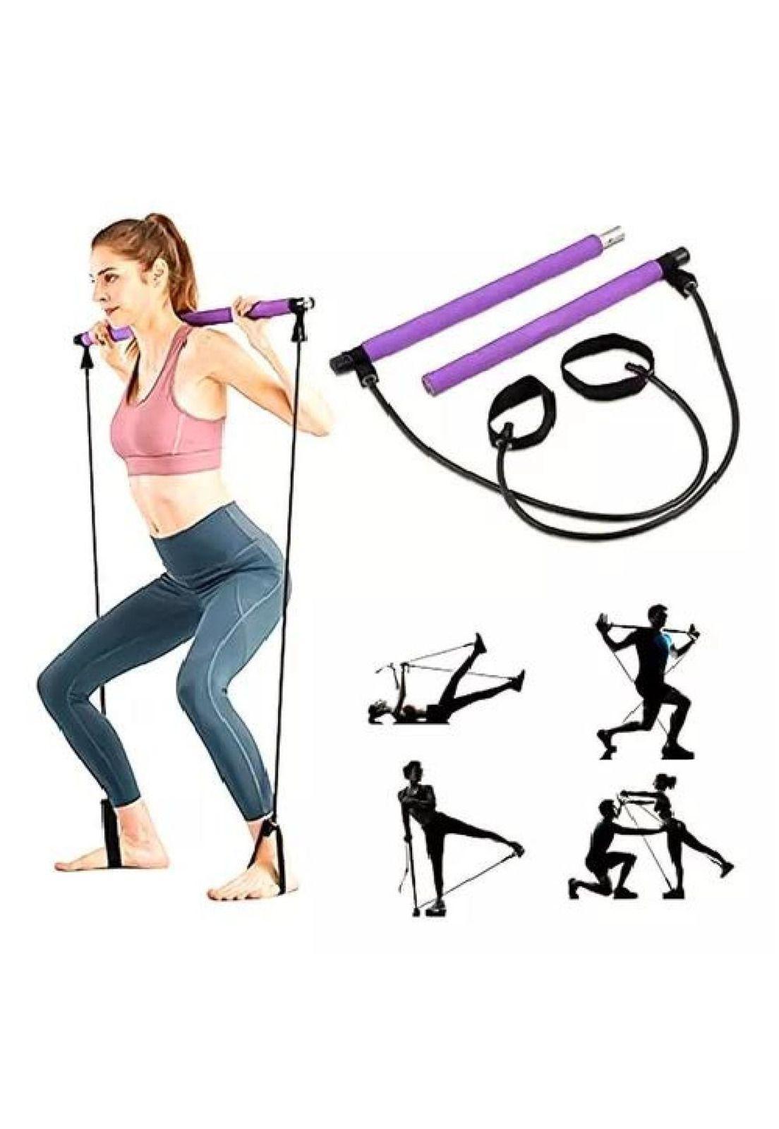Barra de Pilates con Bandas Elásticas de Resistencia - Yoga, Color Morado-2