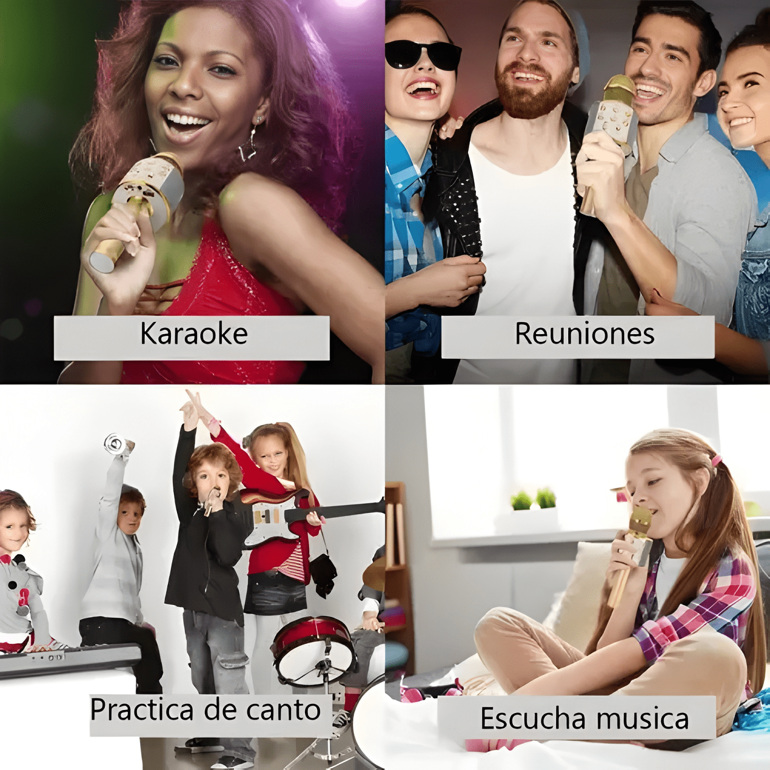 Microfono karaoke inalambrico bluetooth bocina Dorado-3