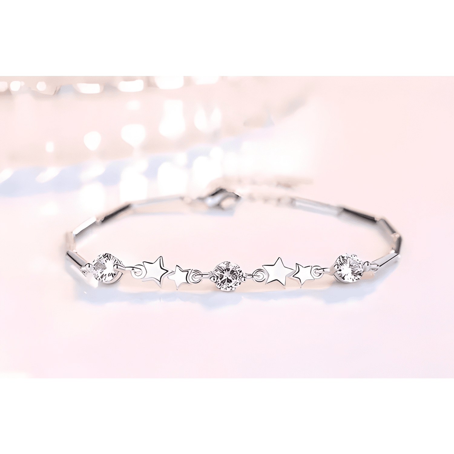 Pulsera plata 925 estrellas circón en oro ajustable Blanco-3