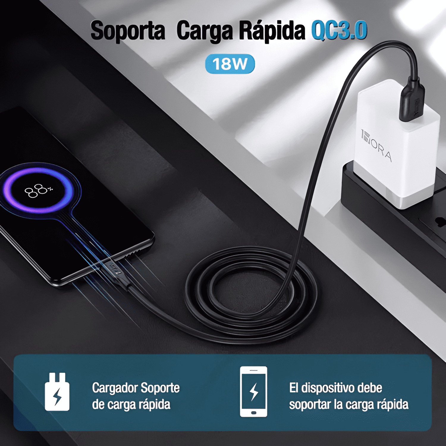 Pack de 10 cables micro v8 carga rápida USB 1 metro-2