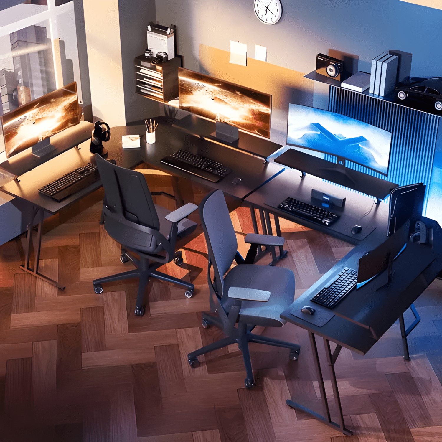 Escritorio esquinero en forma l con estantes 120cm gamer-4