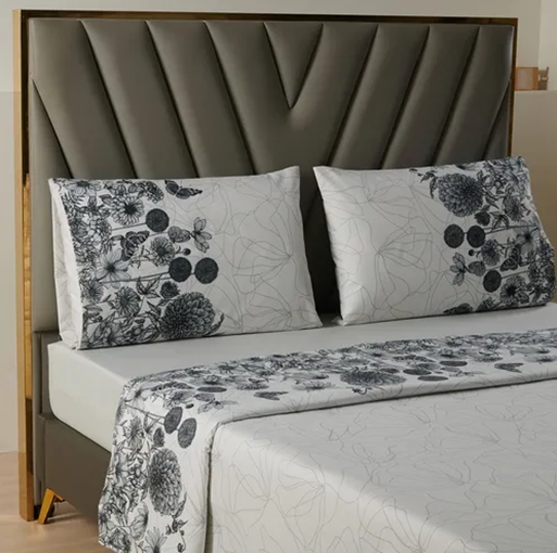 Juego sabanas casatua estampadas flores king color gris-0