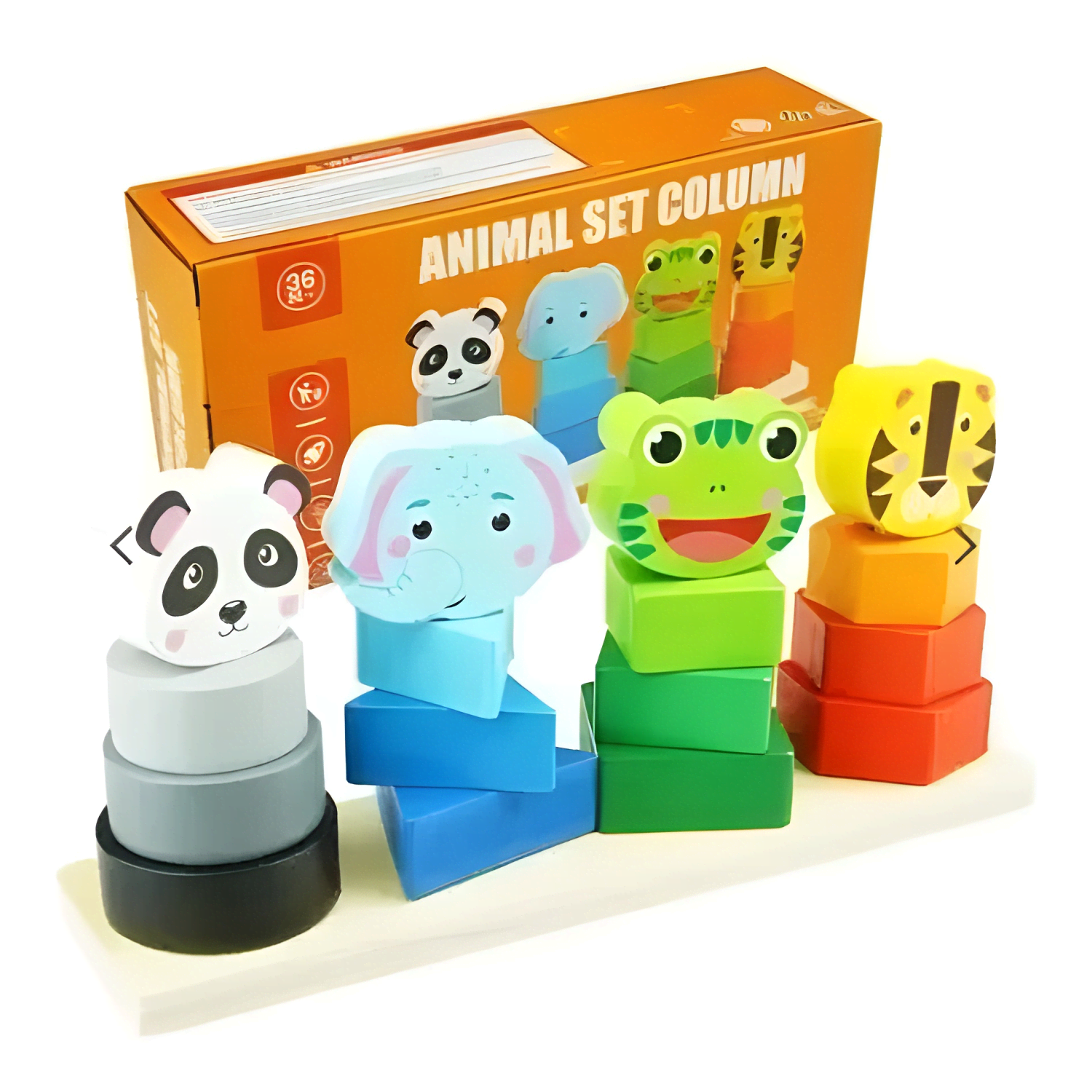 Juguete didáctico torre de encaje animales y figuras niños-4