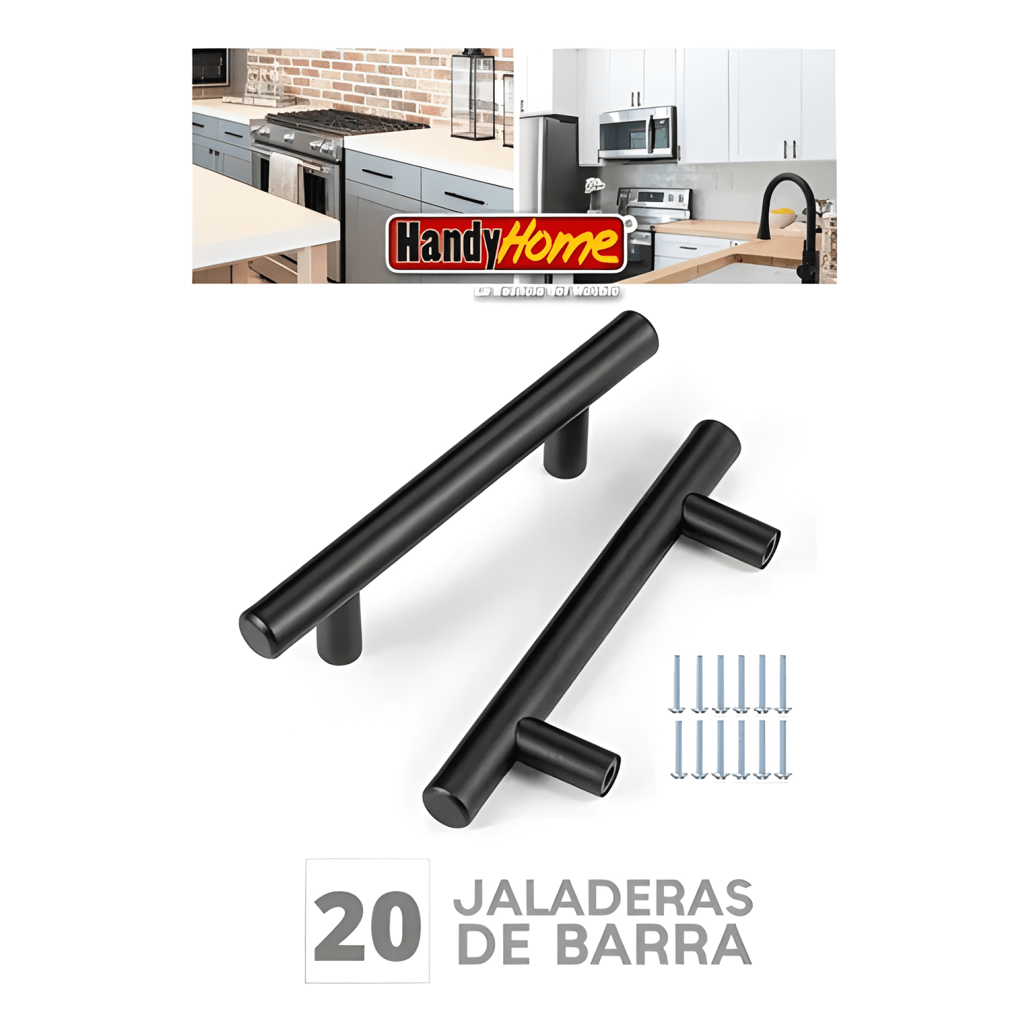 Jaladera de barra acero inoxidable 20 piezas, negra-1