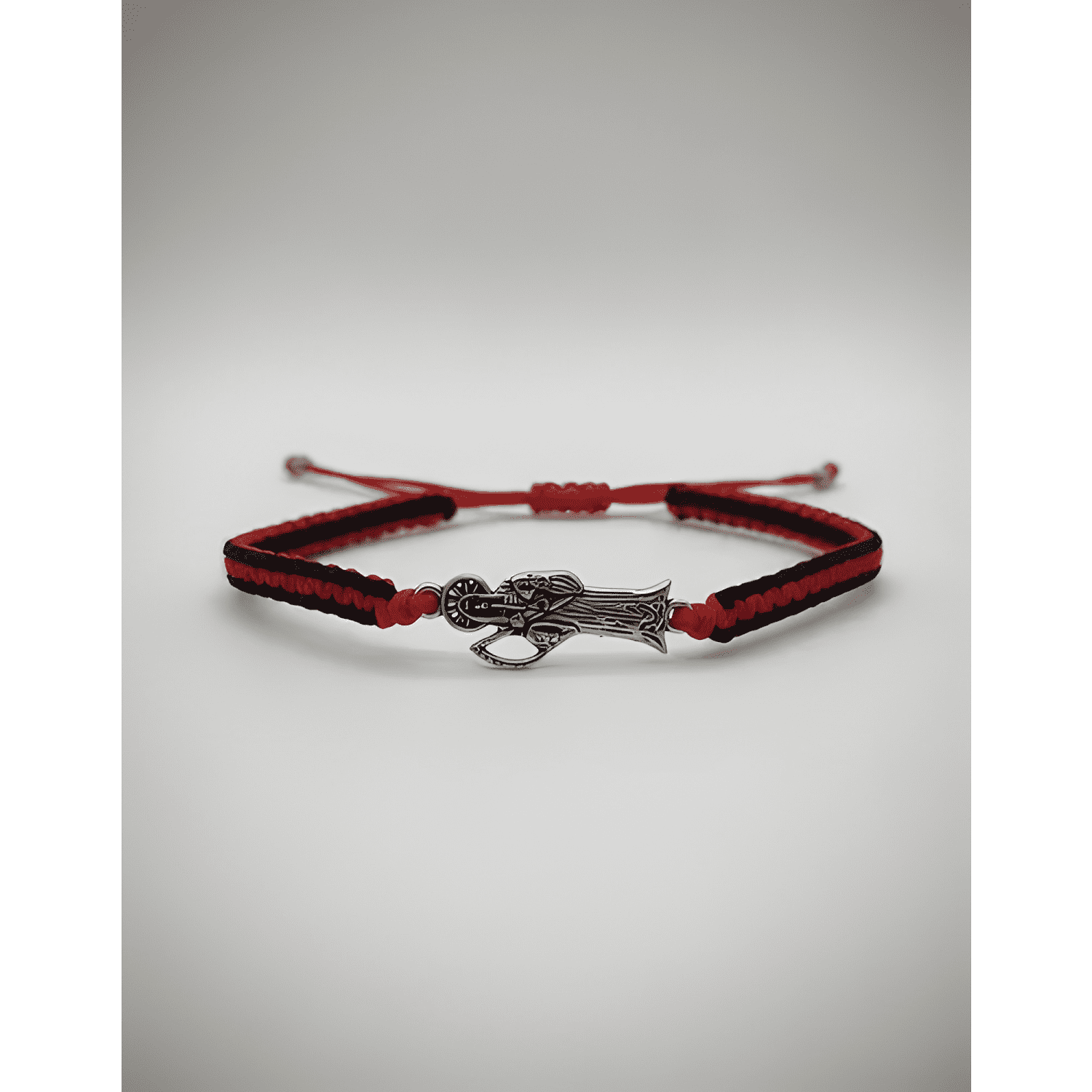 Pulsera de hilo y de la santa muerte Rojo negro plateada-2