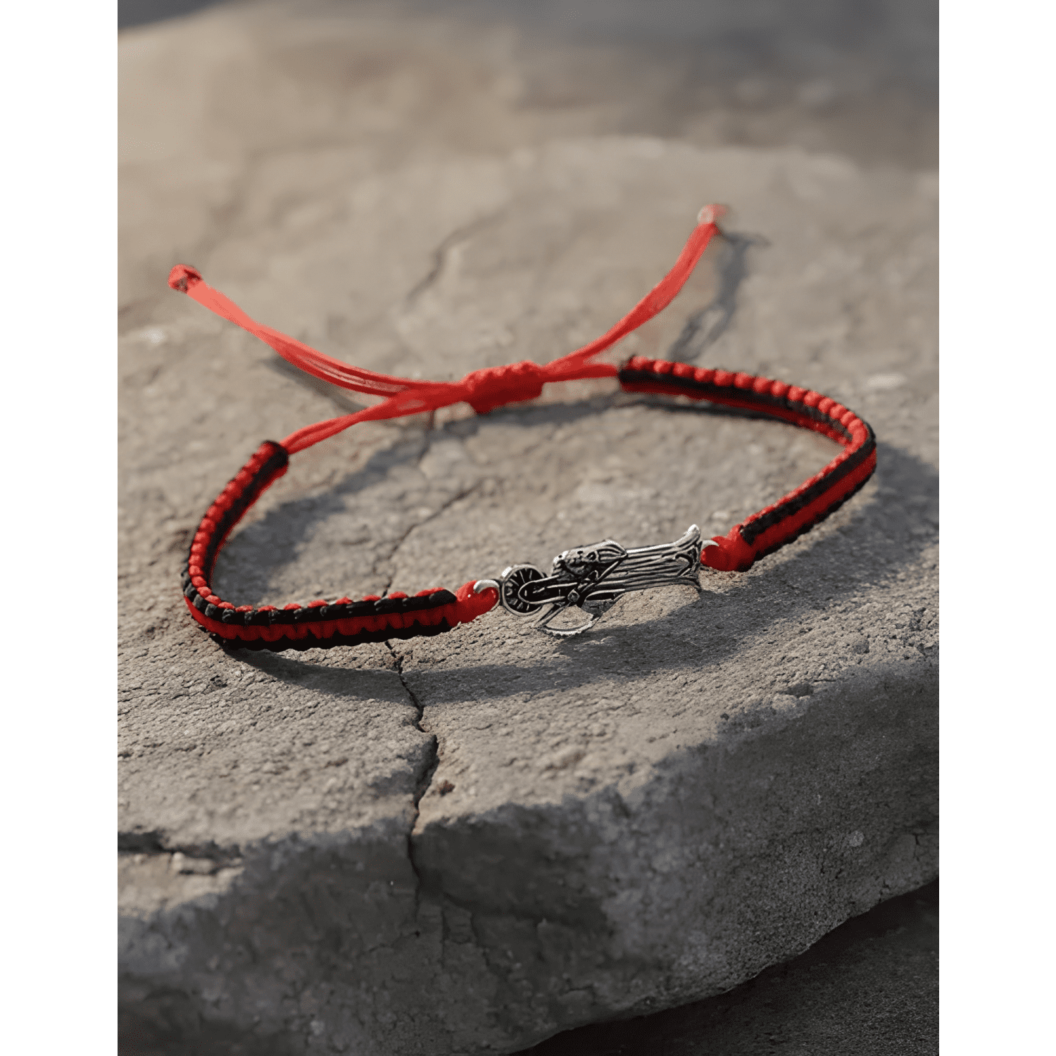 Pulsera de hilo y de la santa muerte Rojo negro plateada-4