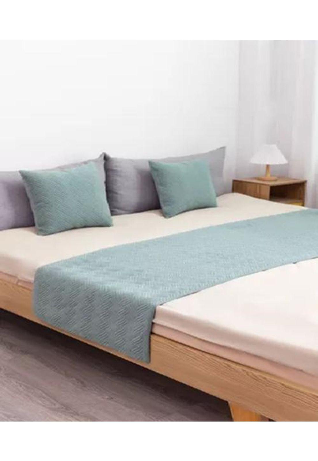 Piecera de cama terciopelo plush king + 2 fundas 70x210 cm color agua-1