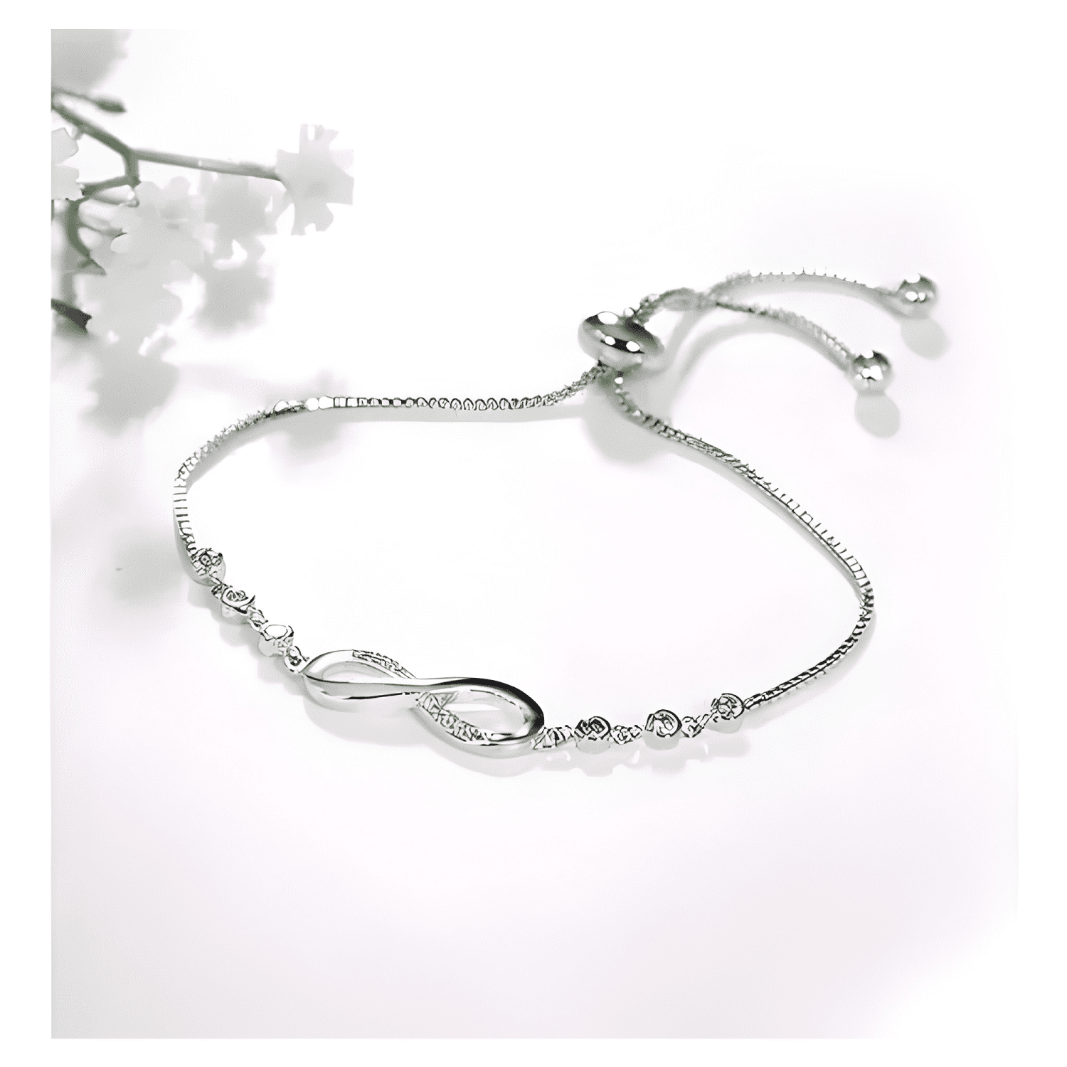 Pulsera infinito ajustable de plata ley S925 + bolsa + #4-4
