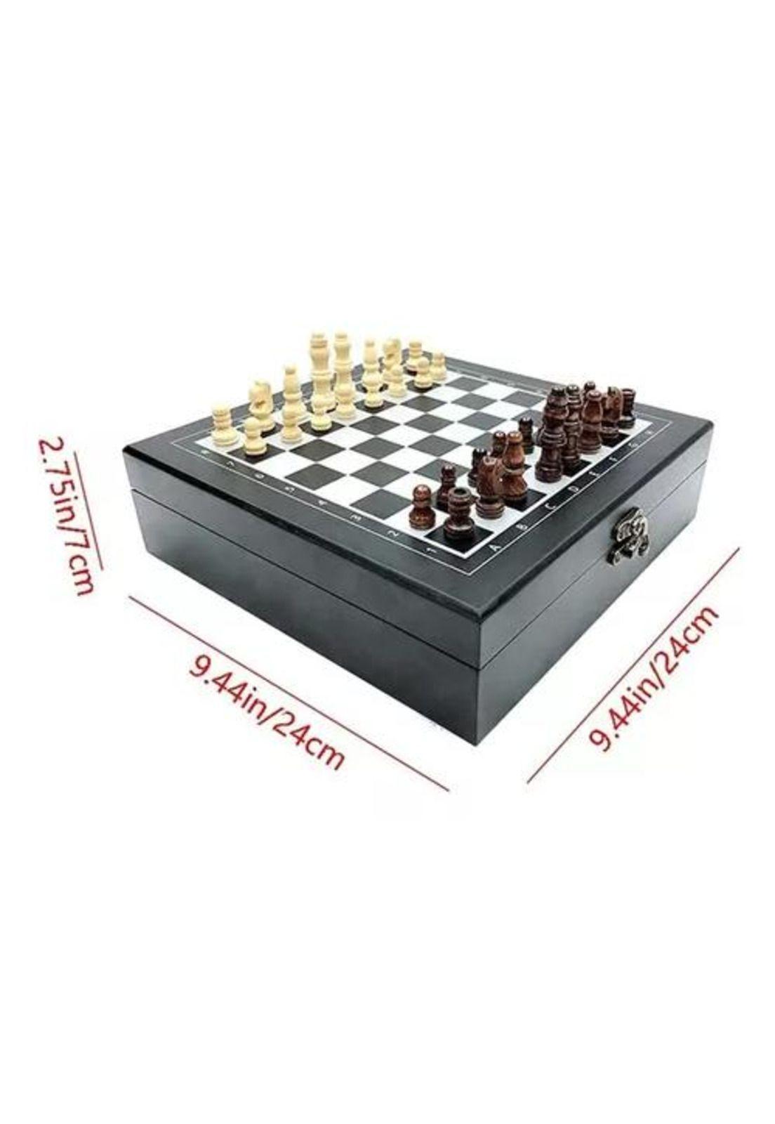 Set de lujo tablero de ajedrez de madera + dominó + cartas póker negro-6