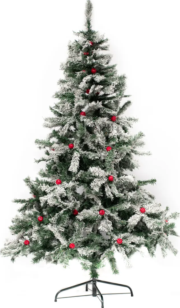 Árbol De Navidad Frondoso Nevado Con Manzanas 2.10m Verde Nevado-0