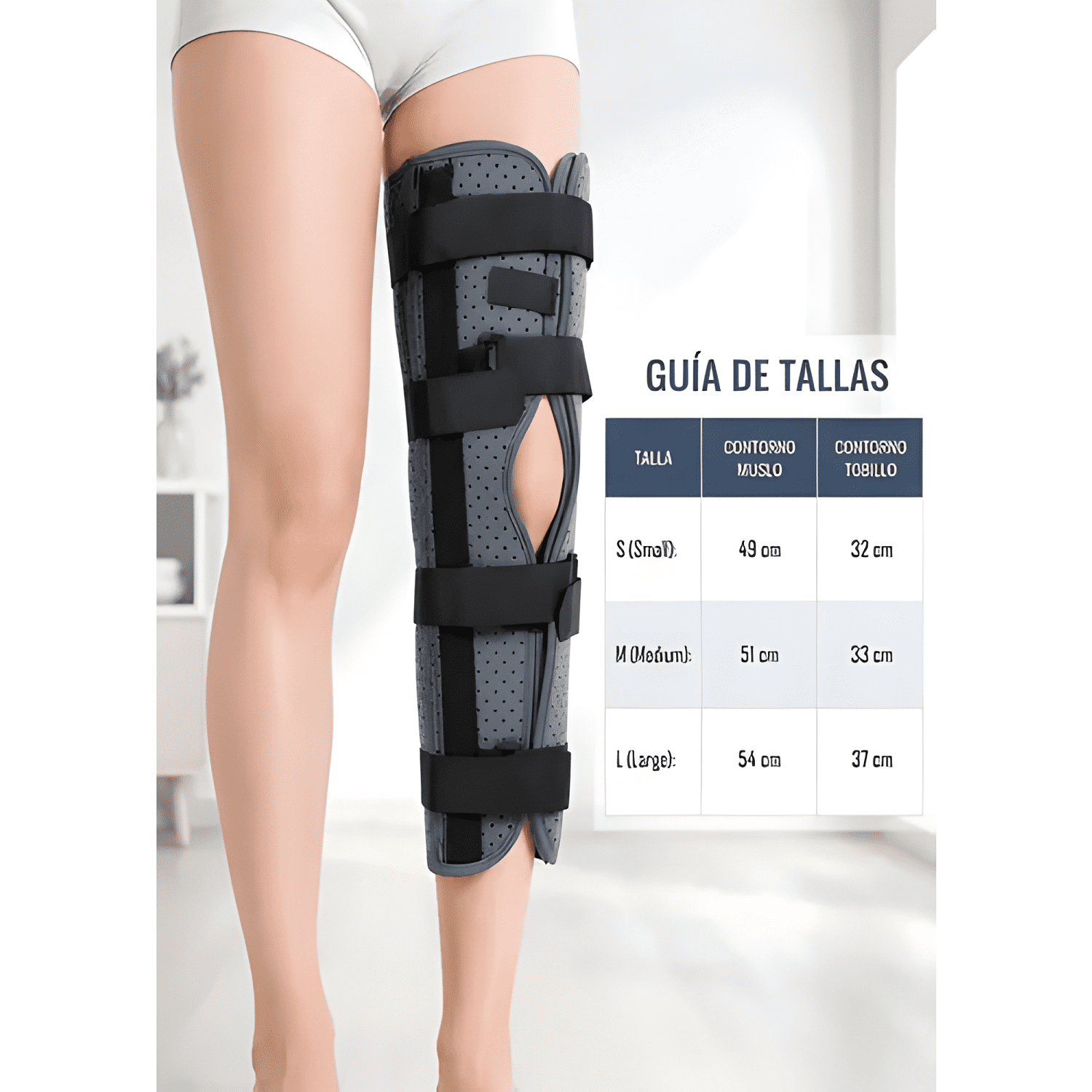 Inmovilizador de rodilla largo tripanel velcro ajustable-3