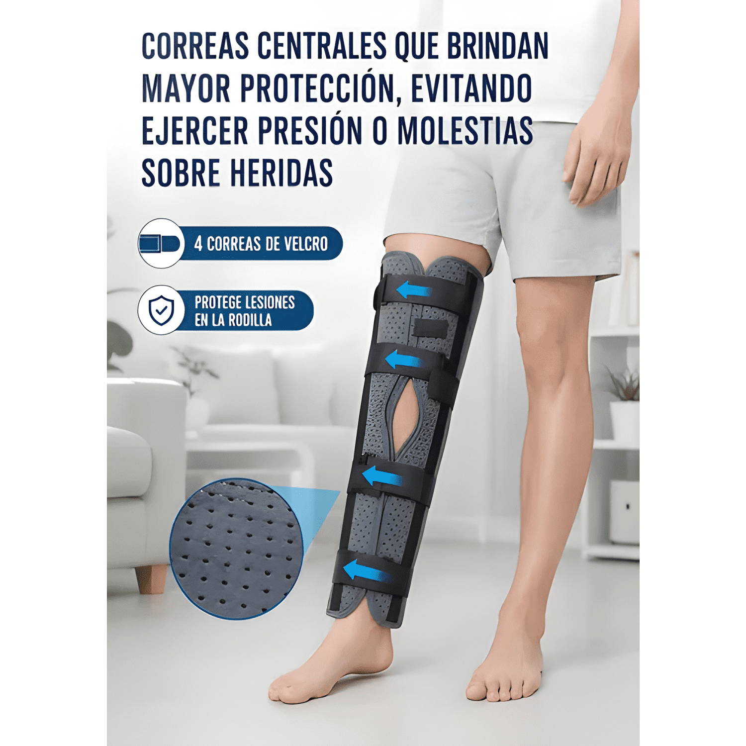 Inmovilizador de rodilla largo tripanel velcro ajustable-4