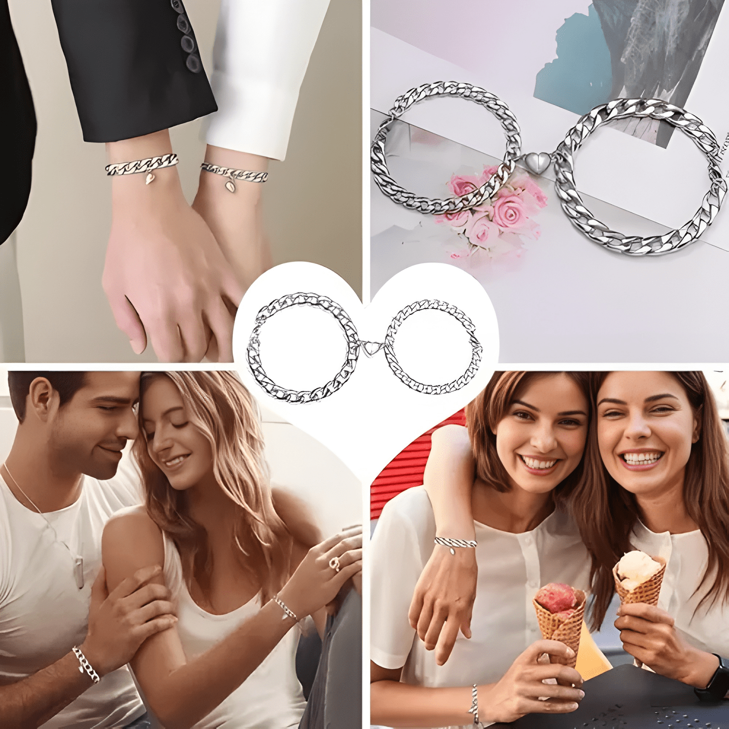 Pulseras para parejas con imán corazón regalo de amor-3