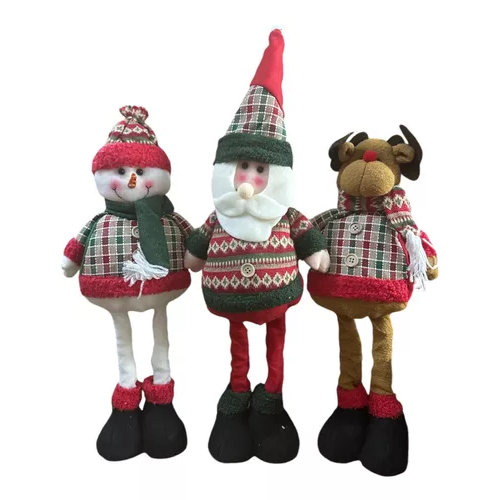 Pack x3 muñecos navideños pata larga pascuero, mono nieve verde-0