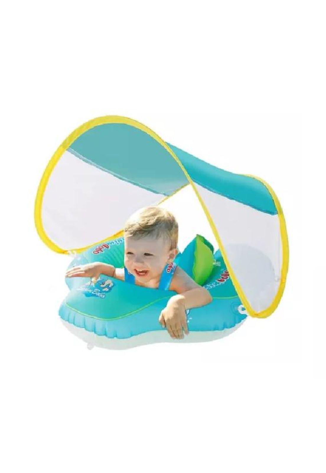 Flotador bebé con protección solar para piscina con toldo celeste-2