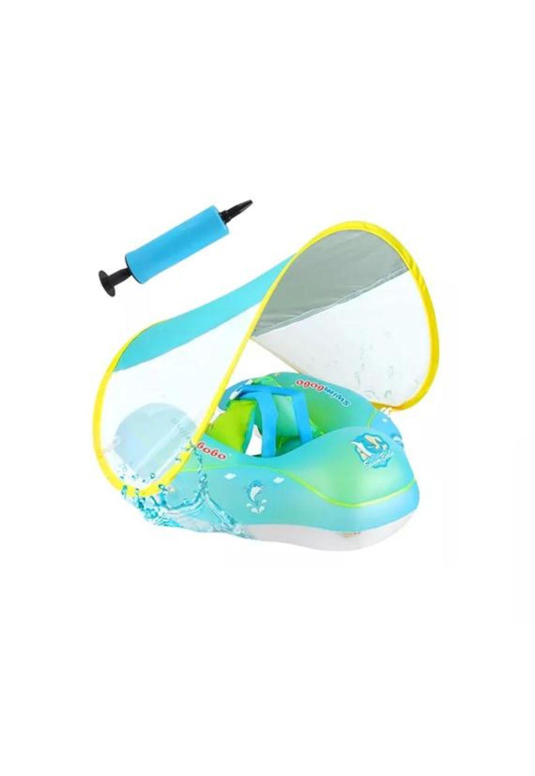 Flotador bebé con protección solar para piscina con toldo celeste-4
