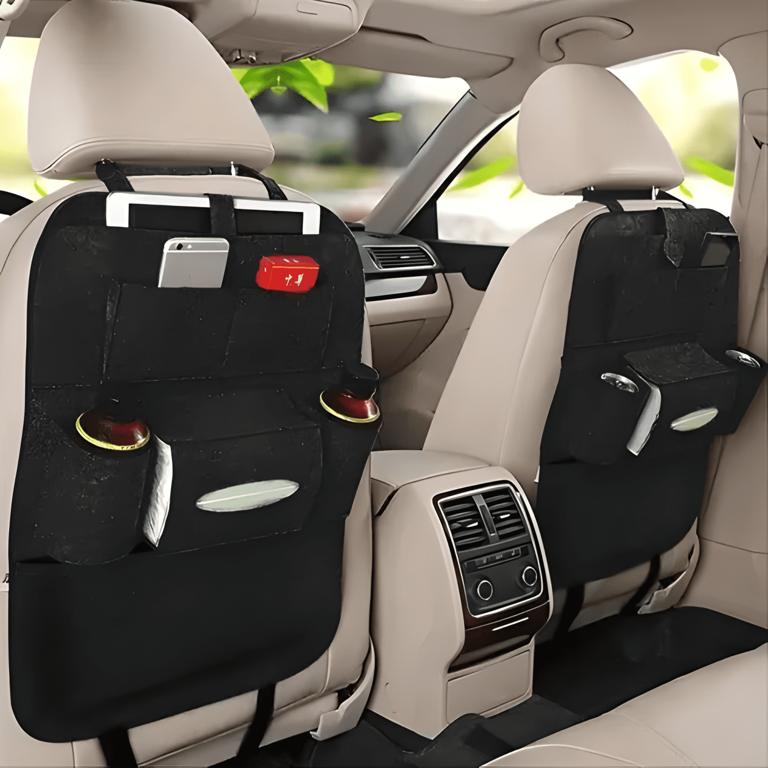 Pack 2 Organizadores Asiento Auto Lhua Tela No Tejida Negro-1