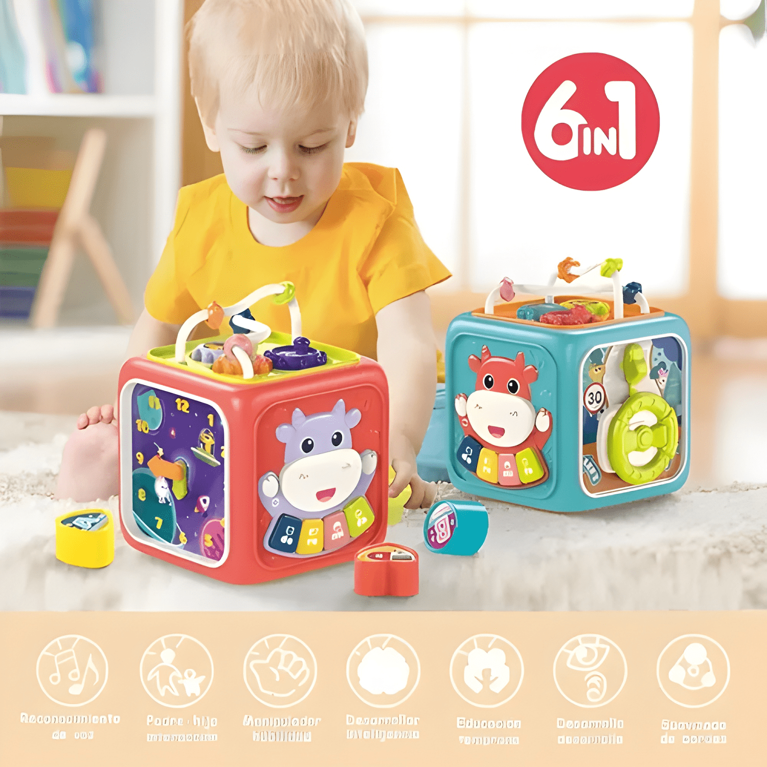 Juguete montessori educativo 6 en 1 cubo didáctico para bebé-3