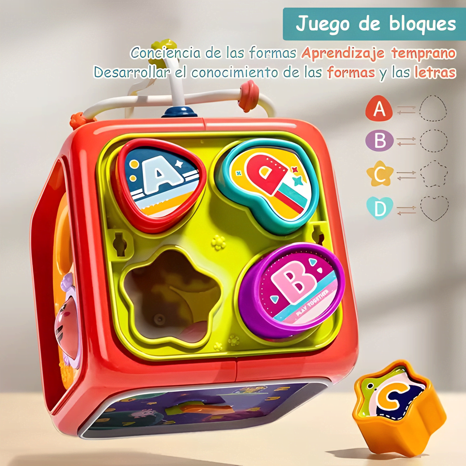 Juguete montessori educativo 6 en 1 cubo didáctico para bebé-4