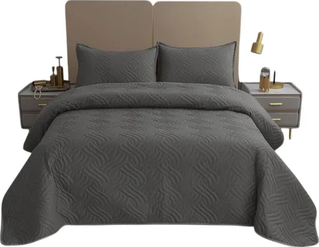 Cubrecama verano king gris oscuro + fundas-0