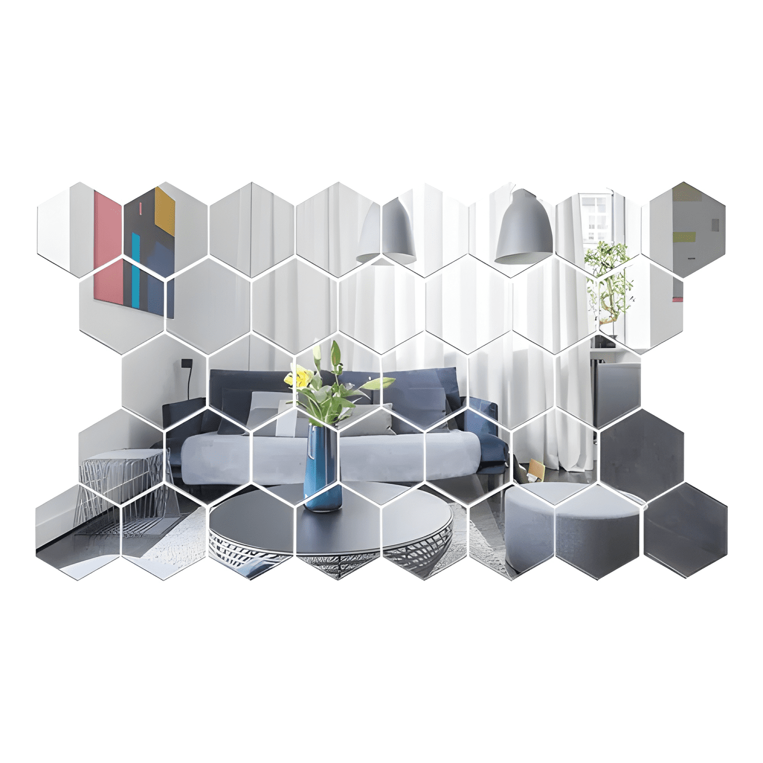 Pack X48 Vinilo Espejo Pared Adhesivo Hexagonal Decorativo-0