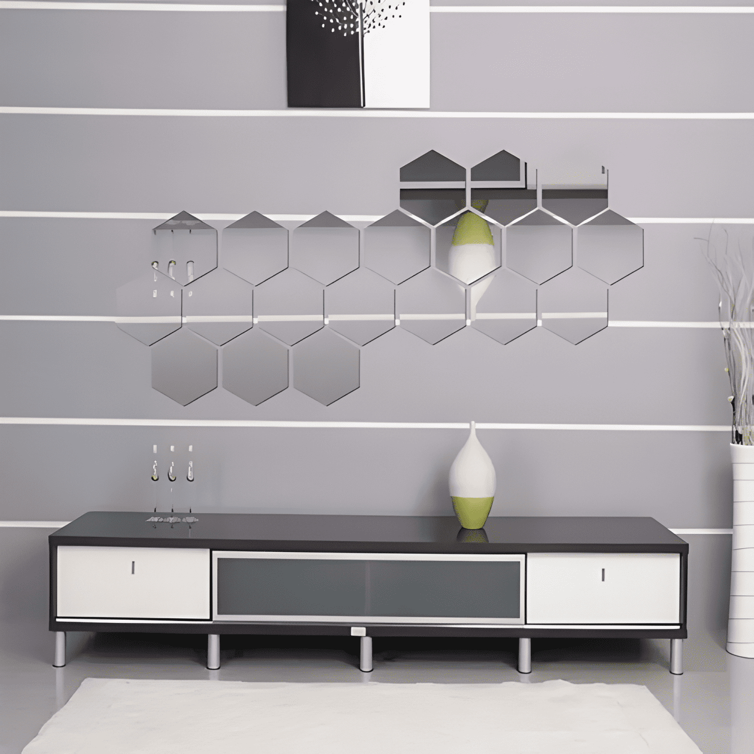 Pack X48 Vinilo Espejo Pared Adhesivo Hexagonal Decorativo-3