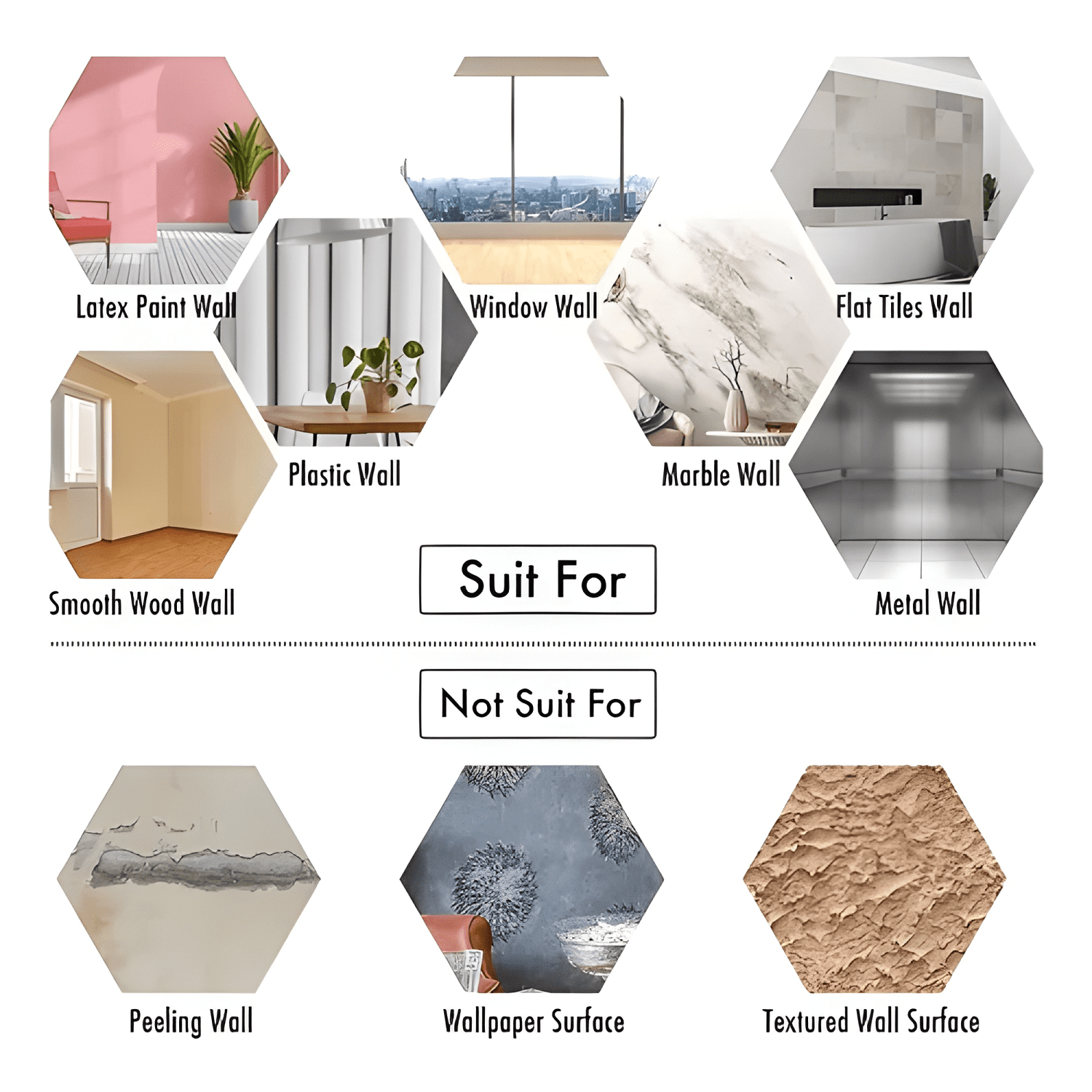 Pack X48 Vinilo Espejo Pared Adhesivo Hexagonal Decorativo-4