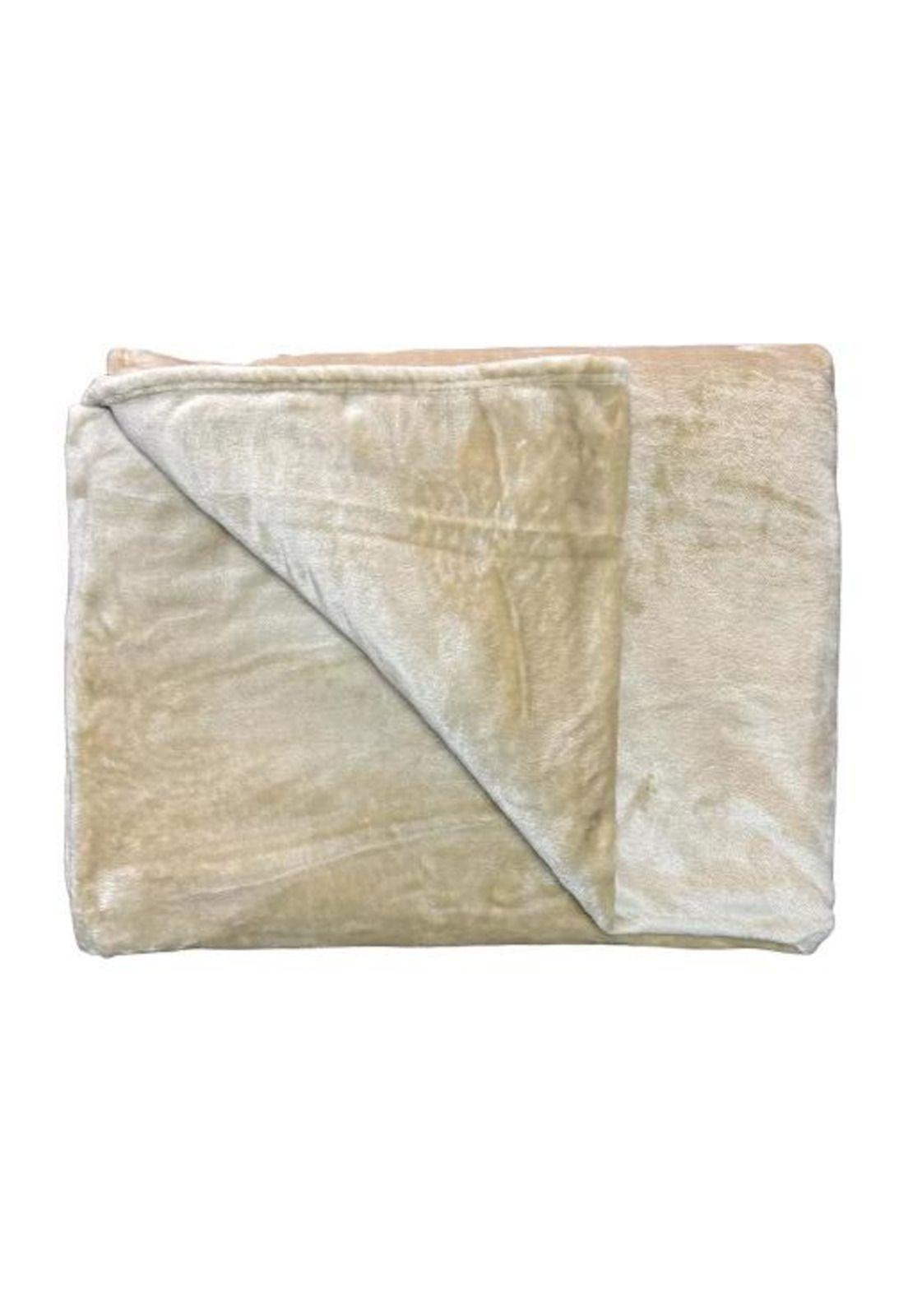 Frazada 1.5 plaza camel fleece, color crema-2