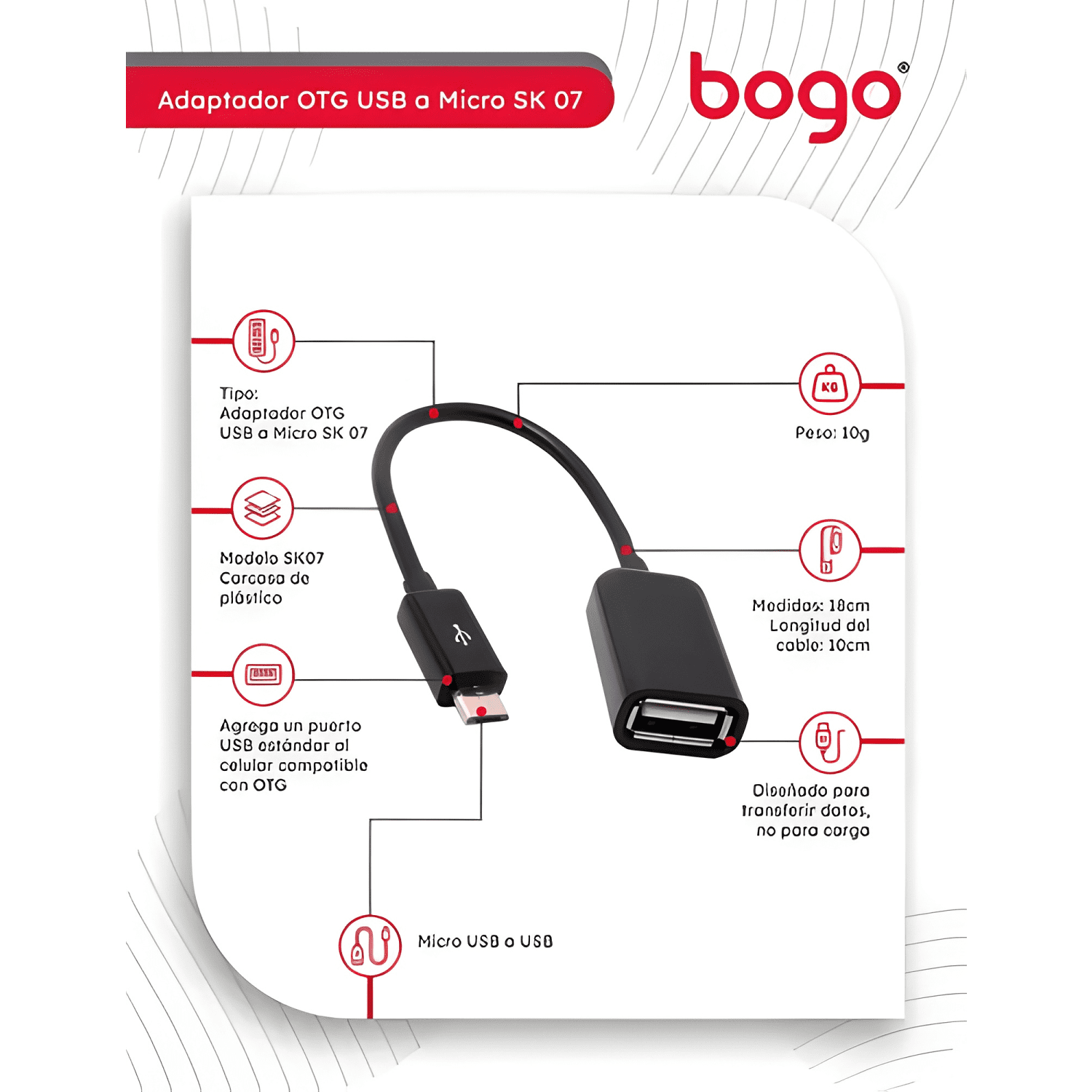 Cable adaptador OTG USB a micro-usb 15cm S-K07 Negro-4