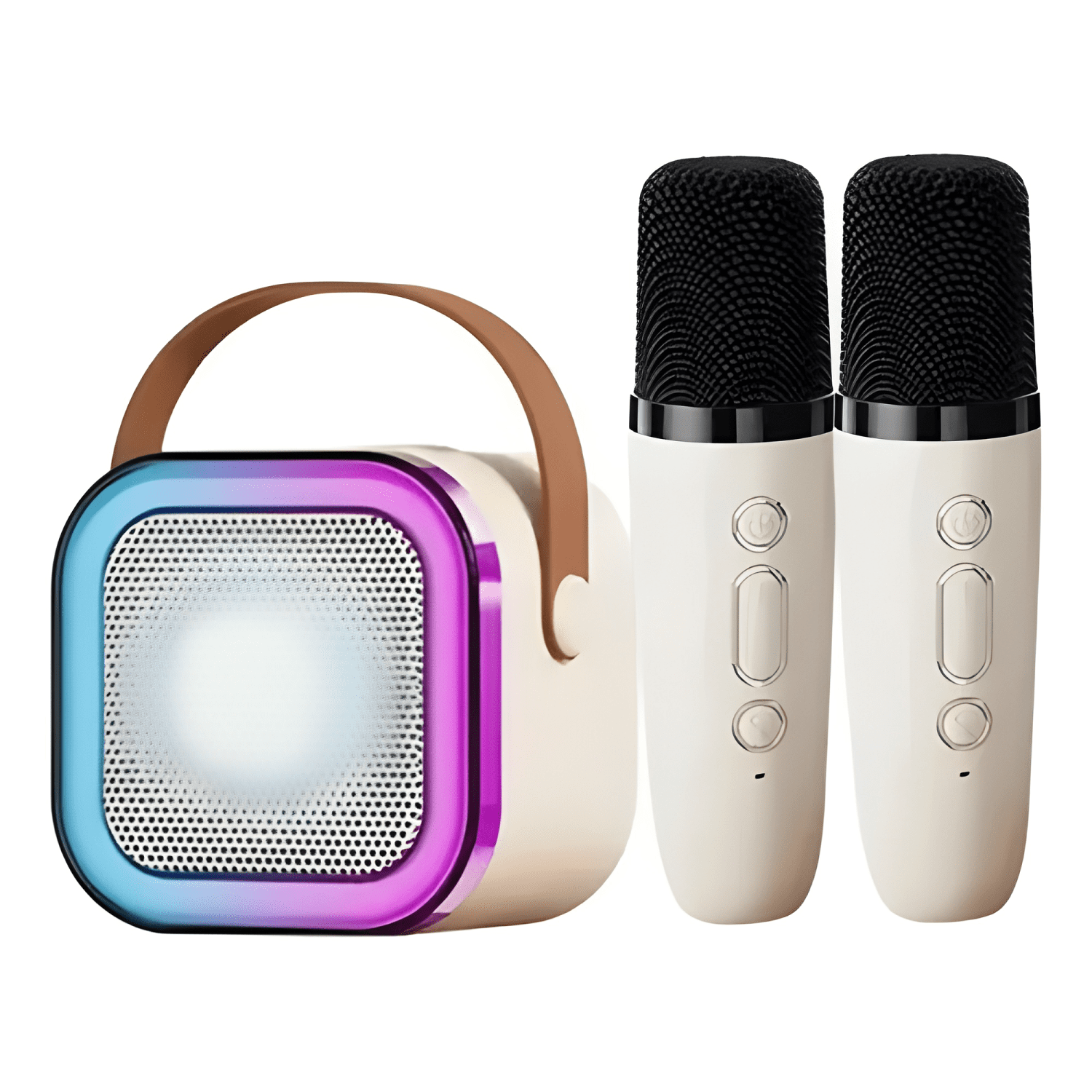 2 Microfonos inalambricos karaoke efectos voz + Beige #1-0
