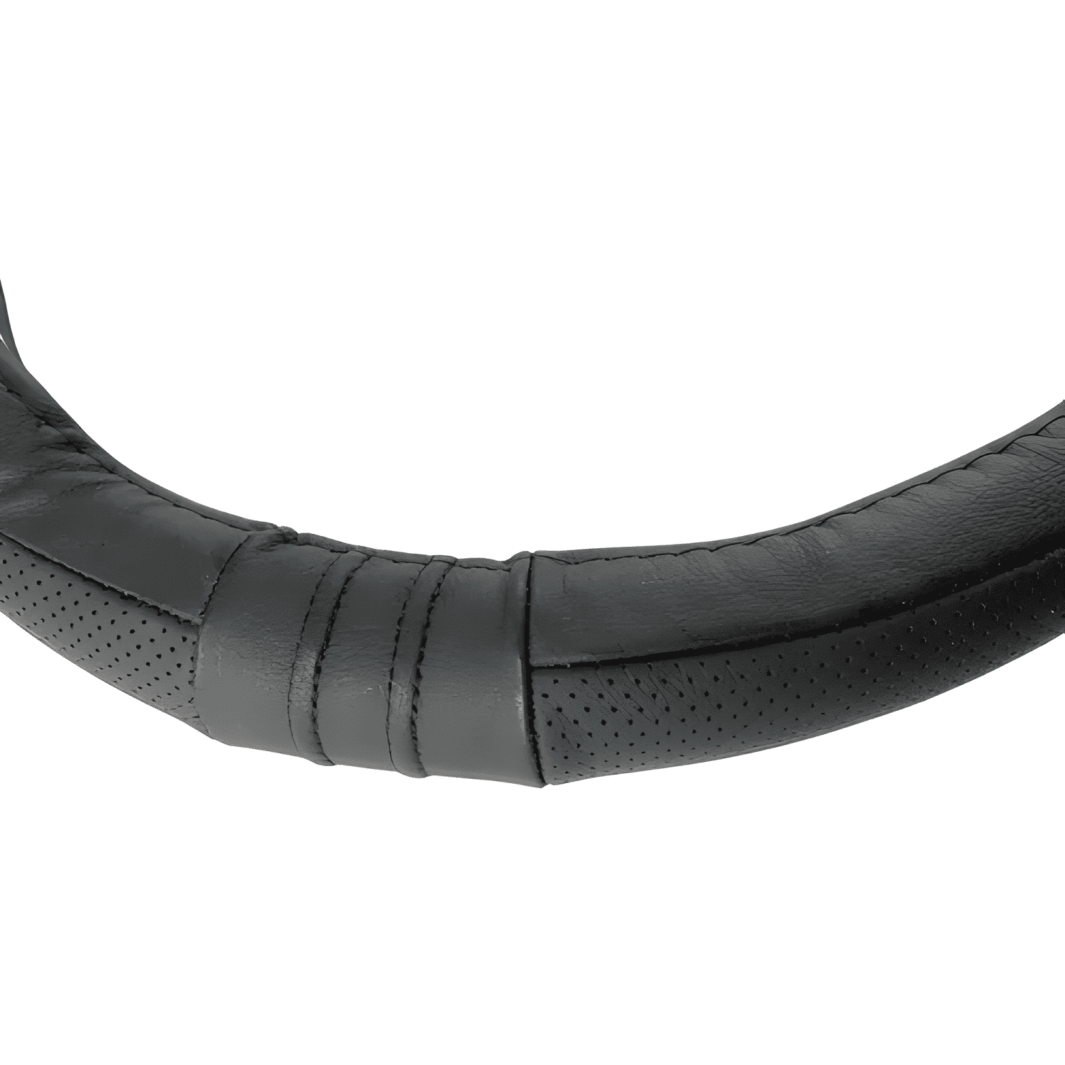 Funda Cubre Volante Cuero Costura Roja y Negra Negro-2