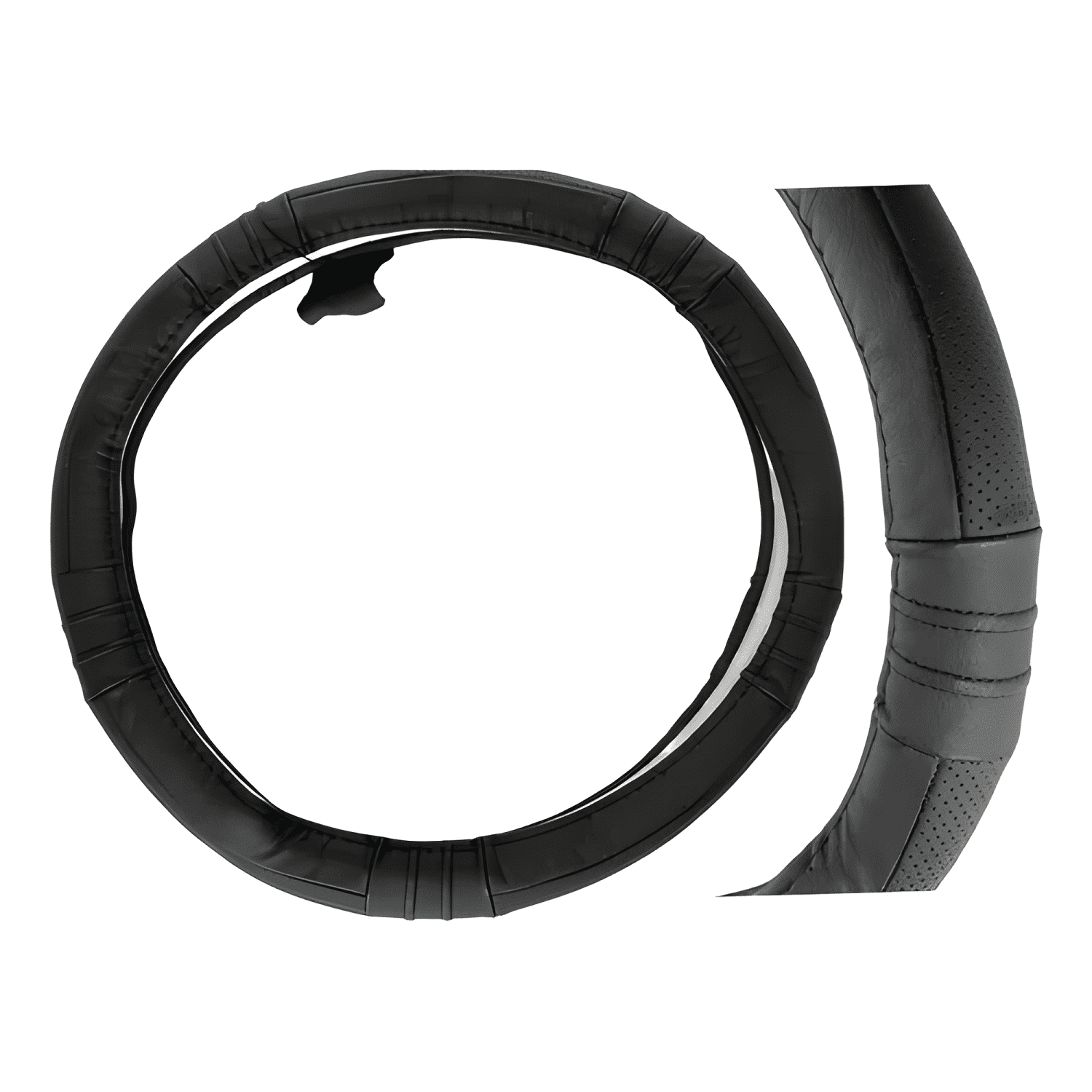 Funda Cubre Volante Cuero Costura Roja y Negra Negro-4