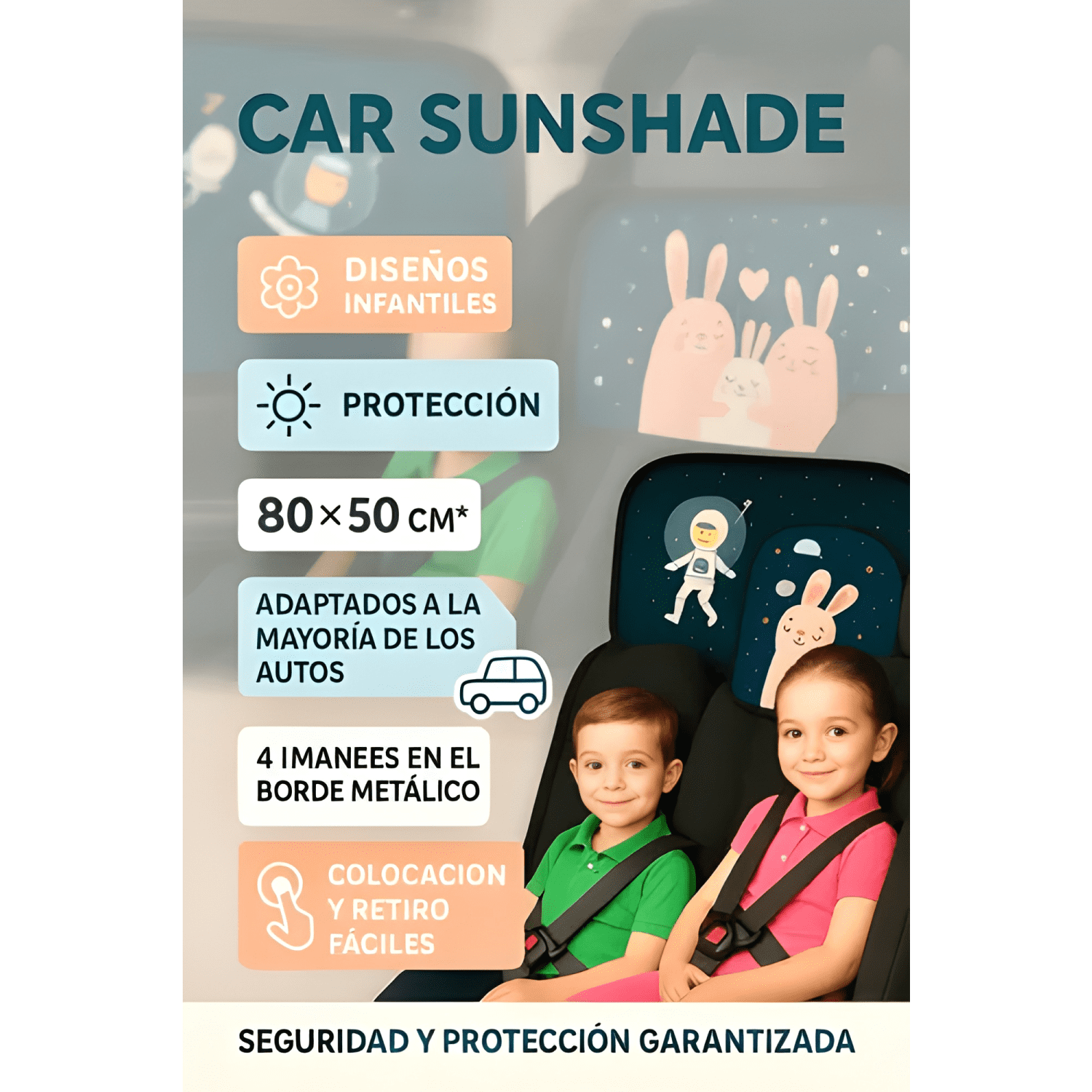 Cortina Parasol Infantil Auto Uv Protección Imán Ventana Pro-4