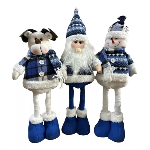 Pack x3 muñecos navideños pata larga pascuero, mono nieve azul-0