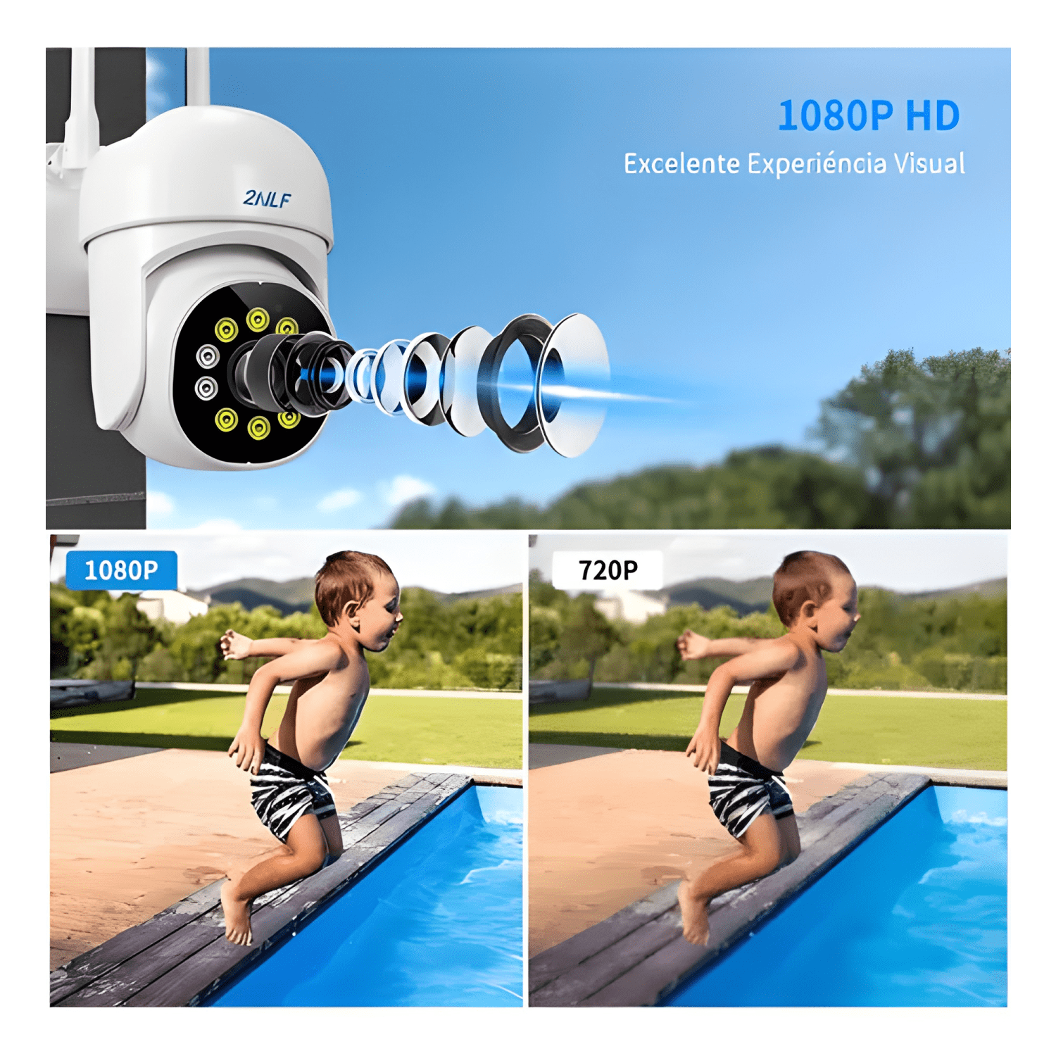 2nlf® 2pcs Cámara de Seguridad Exterior Wifi Ip 360 Blanco-4
