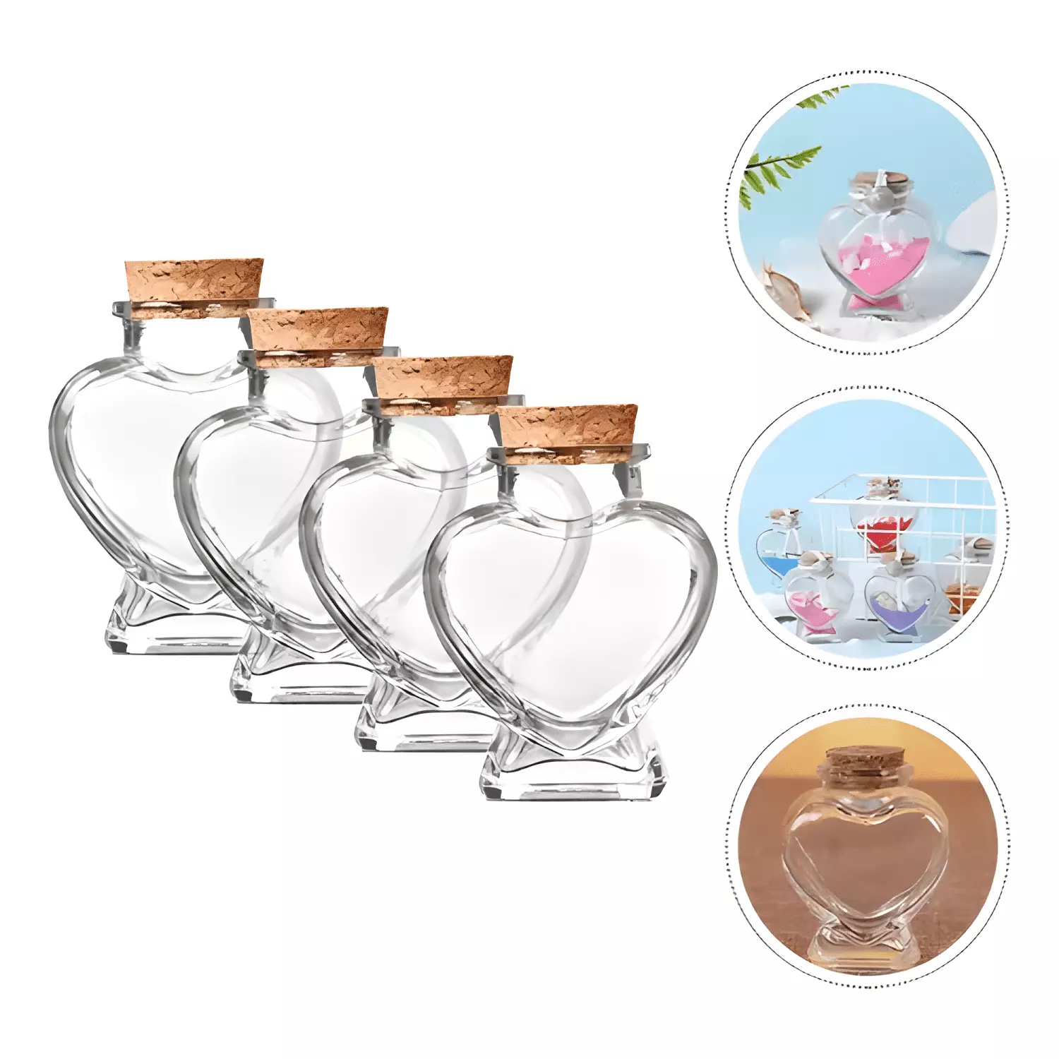 Pack 24 botellas decorativas corazón 80 ml tapa corcho-1