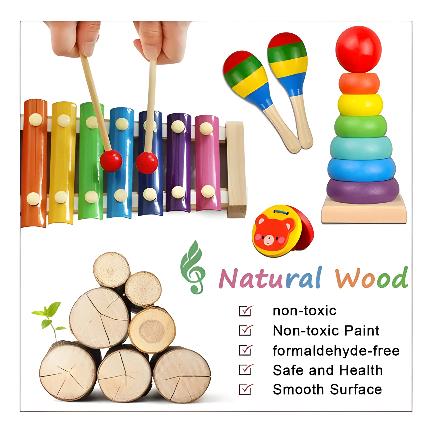 Set 12 instrumento musicales montessori madera para niños #3-3