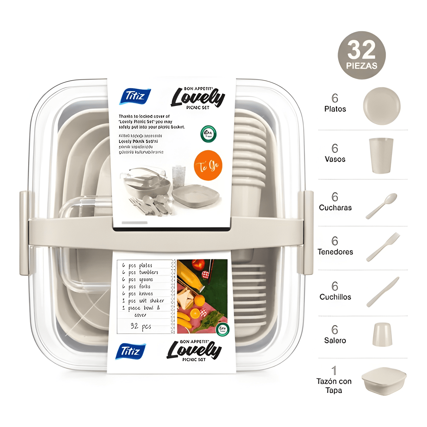 Set de picnic titiz 32 piezas vajilla portátil para 6 #5-0