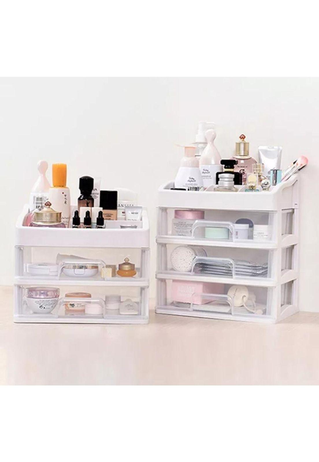 Organizador de cosméticos con 2 cajones para maquillaje, color transparente-2