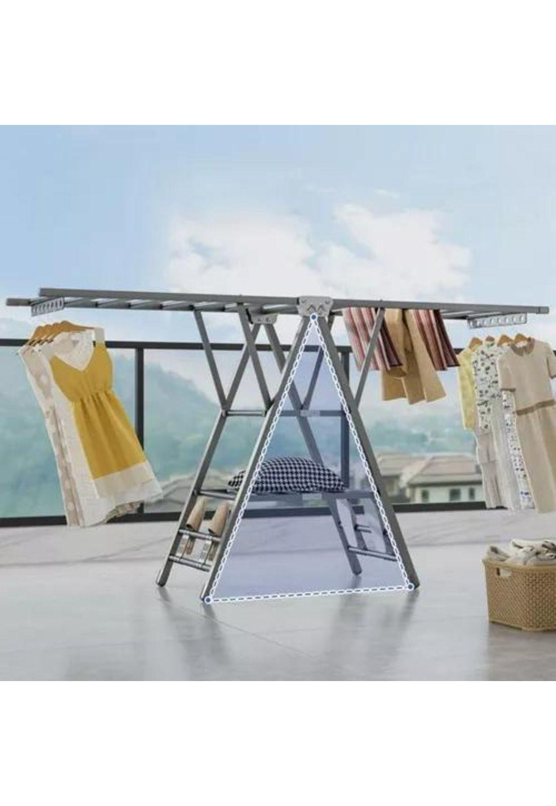 Tendedero plegable acero inoxidable 170 cm, color plateado-7